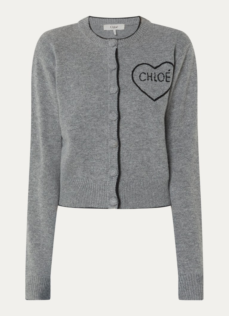 Chloé Dames Fijngebreid vest in kasjmierblend met logoborduring in de kleur Middengrijs, maat: M