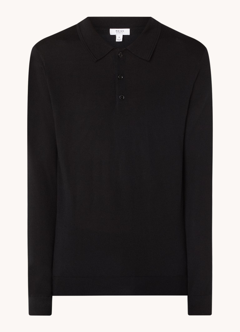 Reiss Heren Trafford fijngebreide regular fit polo van wol in de kleur Zwart