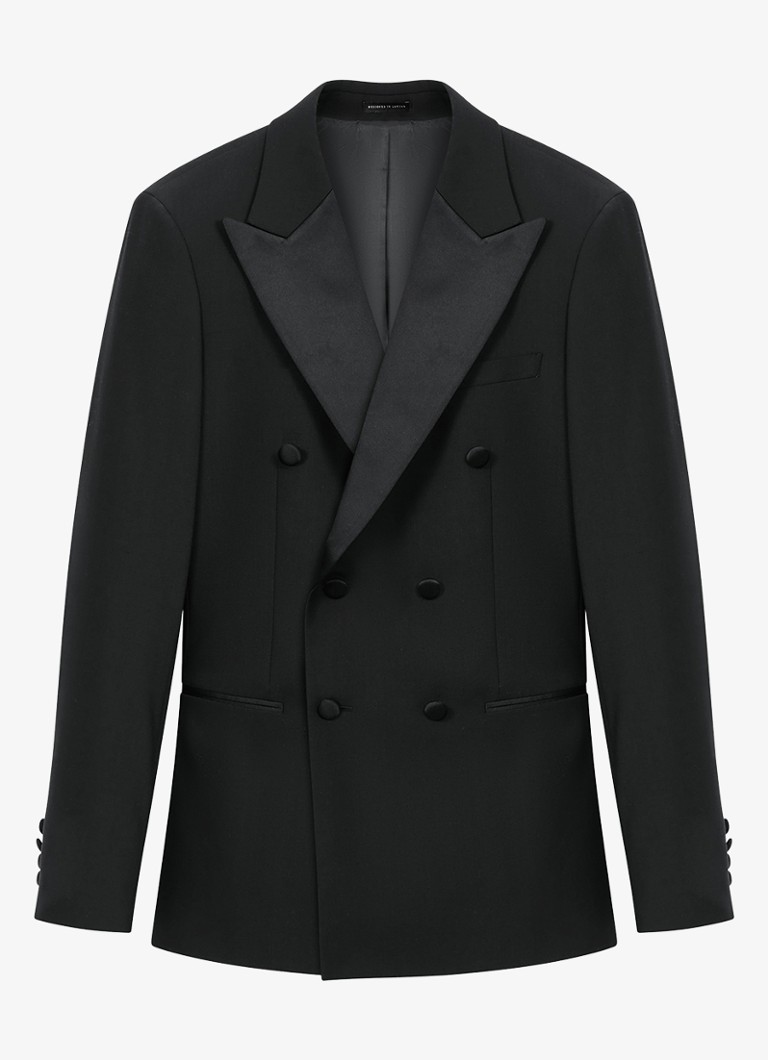 Reiss Heren Double-breasted slim fit colbert in wolblend in de kleur Black / Zwart