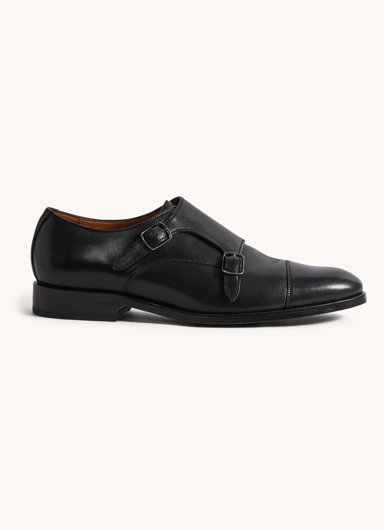 Reiss Heren Amalfi gespschoen van leer in de kleur Black / Zwart