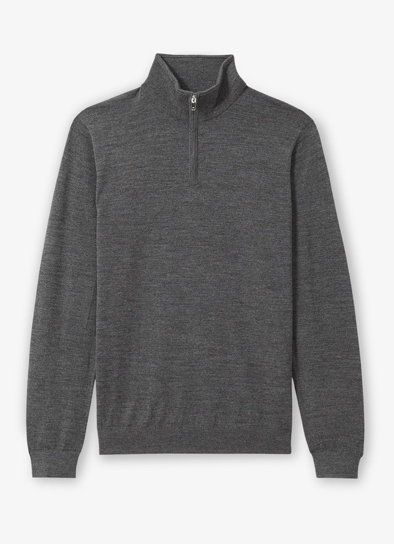 Reiss Heren Blackhall fijngebreide pullover van merino wol met halve rits in de kleur Grijsmele