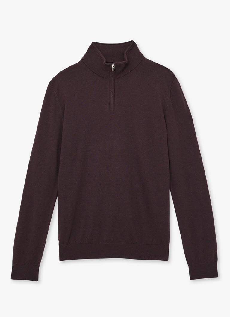 Reiss Heren Blackhall fijgebreide trui in merino wolblend in de kleur Bordeauxrood