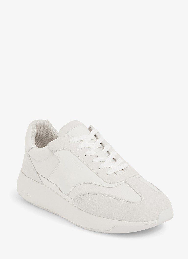 Reiss Heren Emmett sneaker van mesh met suède en leren details in de kleur Wit