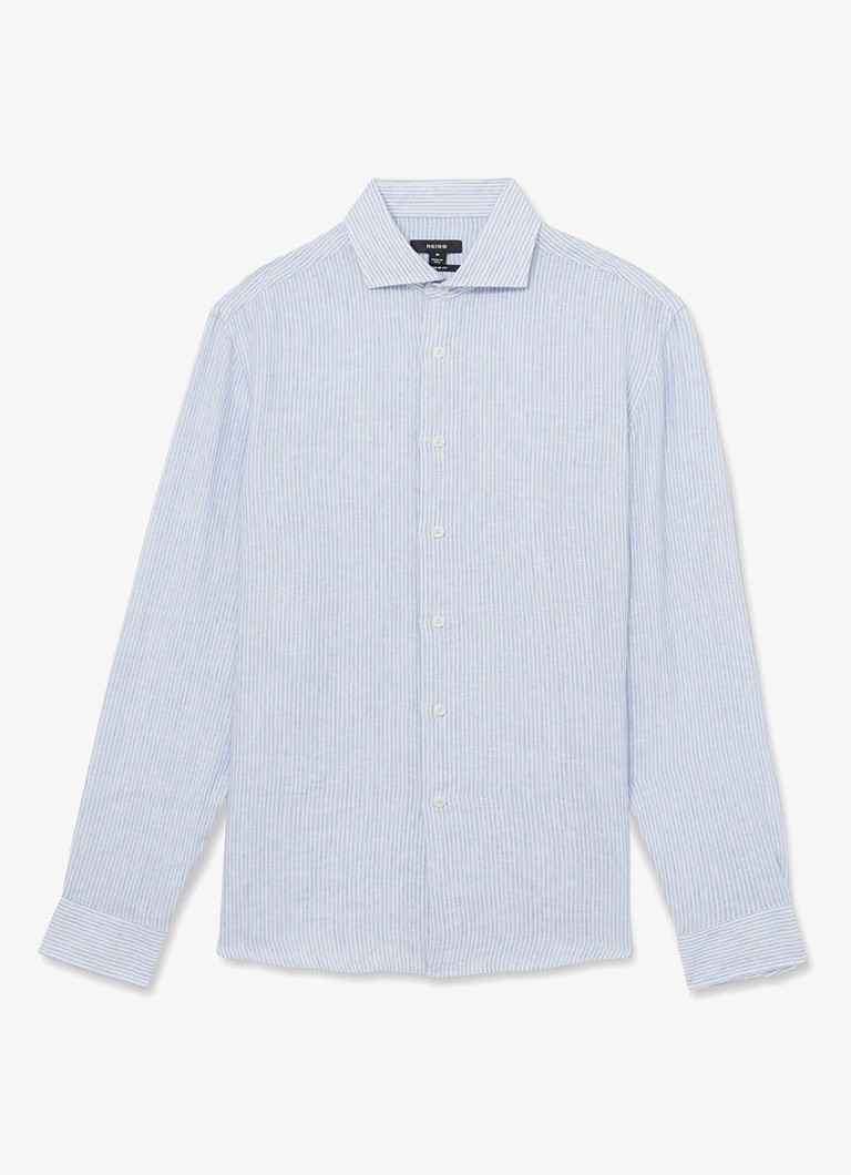 Reiss Heren Ruban regular fit overhemd van linnen met streepprint in de kleur Lichtblauw