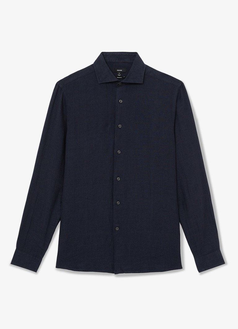 Reiss Heren Ruban slim fit overhemd van linnen in de kleur Donkerblauw