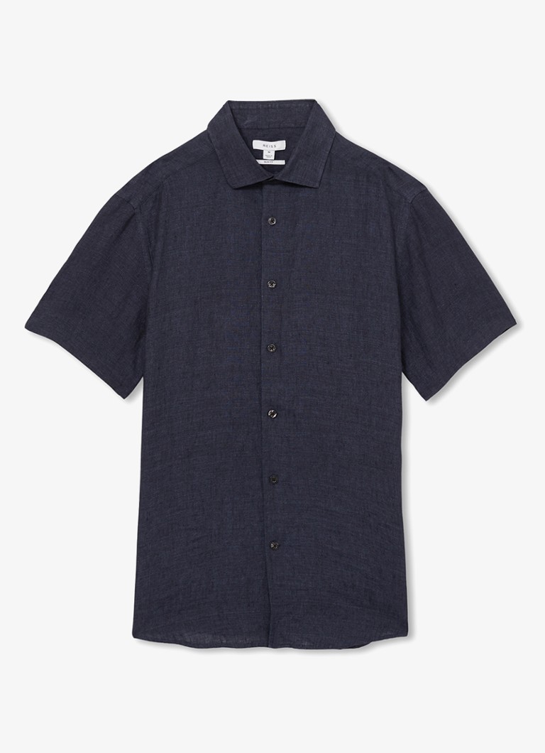 Reiss Heren Holiday regular fit overhemd van linnen in de kleur Donkerblauw