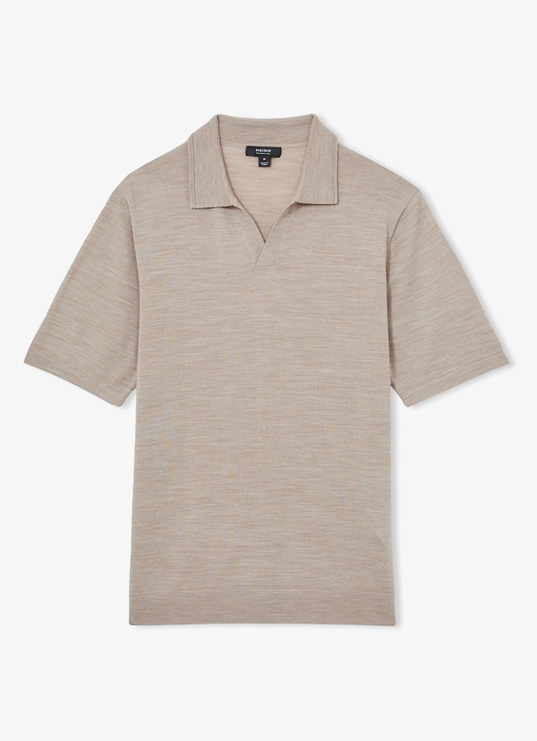 Reiss Heren Regular fit fijngebreide polo van wol in de kleur Khaki