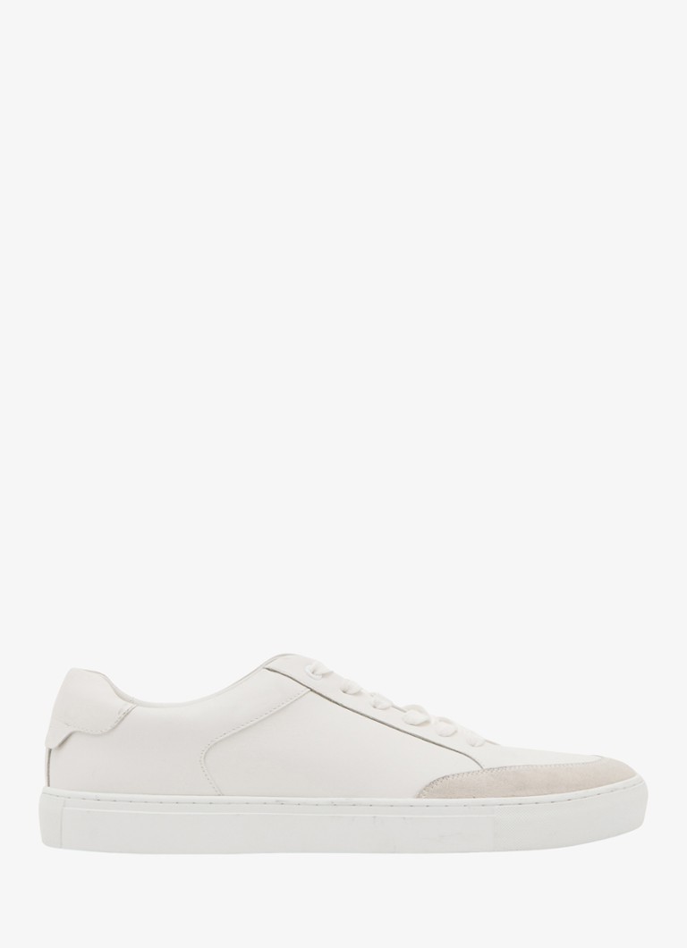 Reiss Heren Finton sneaker van leer met suède details in de kleur Wit
