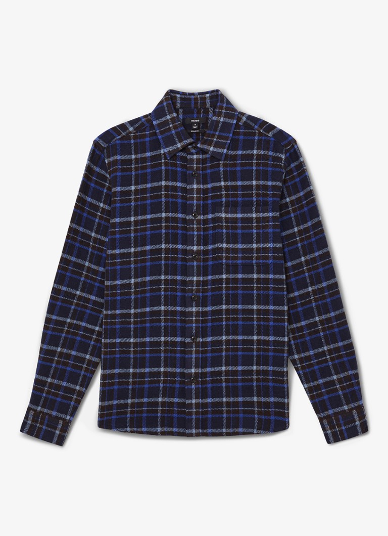 Reiss Heren Sam regular fit overhemd in wolblend met borstzak in de kleur Donkerblauw