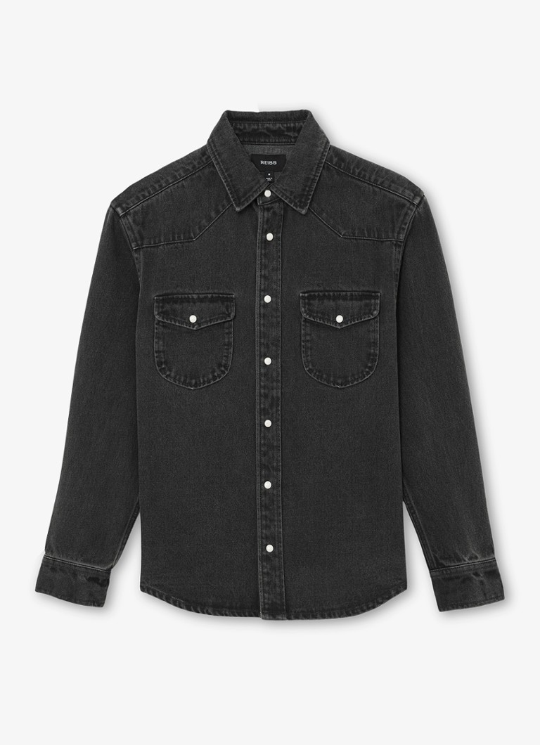 Reiss Heren Finley overshirt van denim in de kleur Donkergrijs