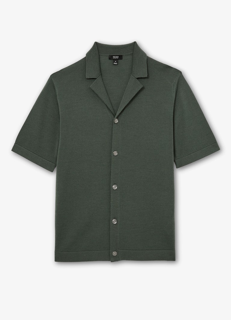Reiss Heren Grafton fijngebreid overhemd van merino wol in de kleur Kale Green / Groen
