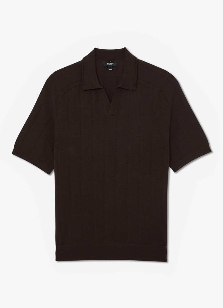 Reiss Heren Chelmsford ribgebreide polo van wol in de kleur Chocoladebruin