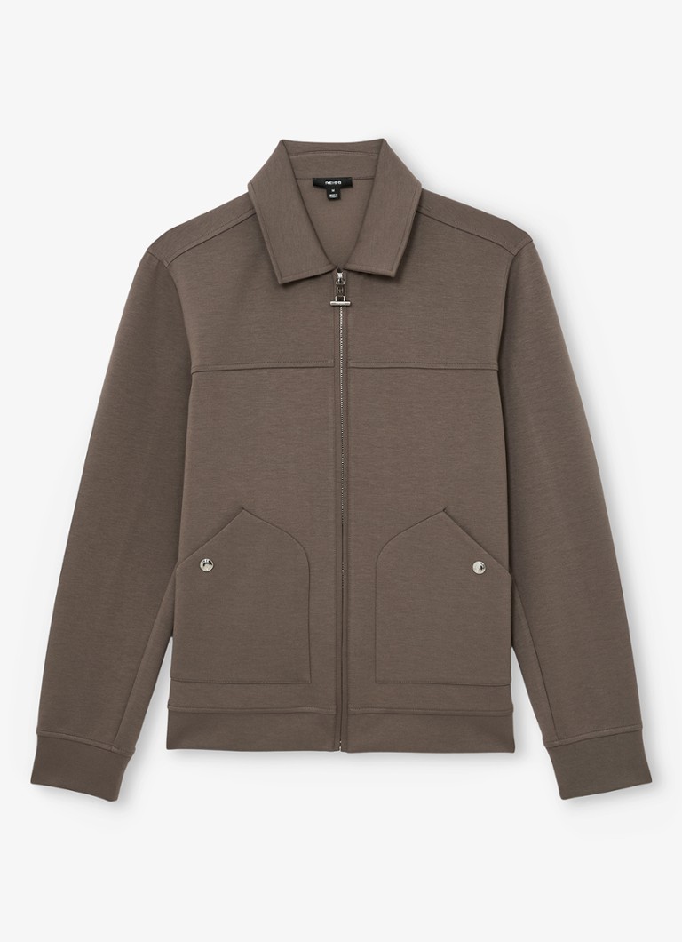 Reiss Heren Newland sweatshirt met rits en opgestikte zakken in de kleur Lichtbruin