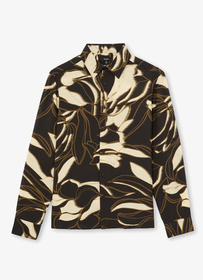 Reiss Heren Paloma overhemd met grafische print in de kleur Black / Zwart