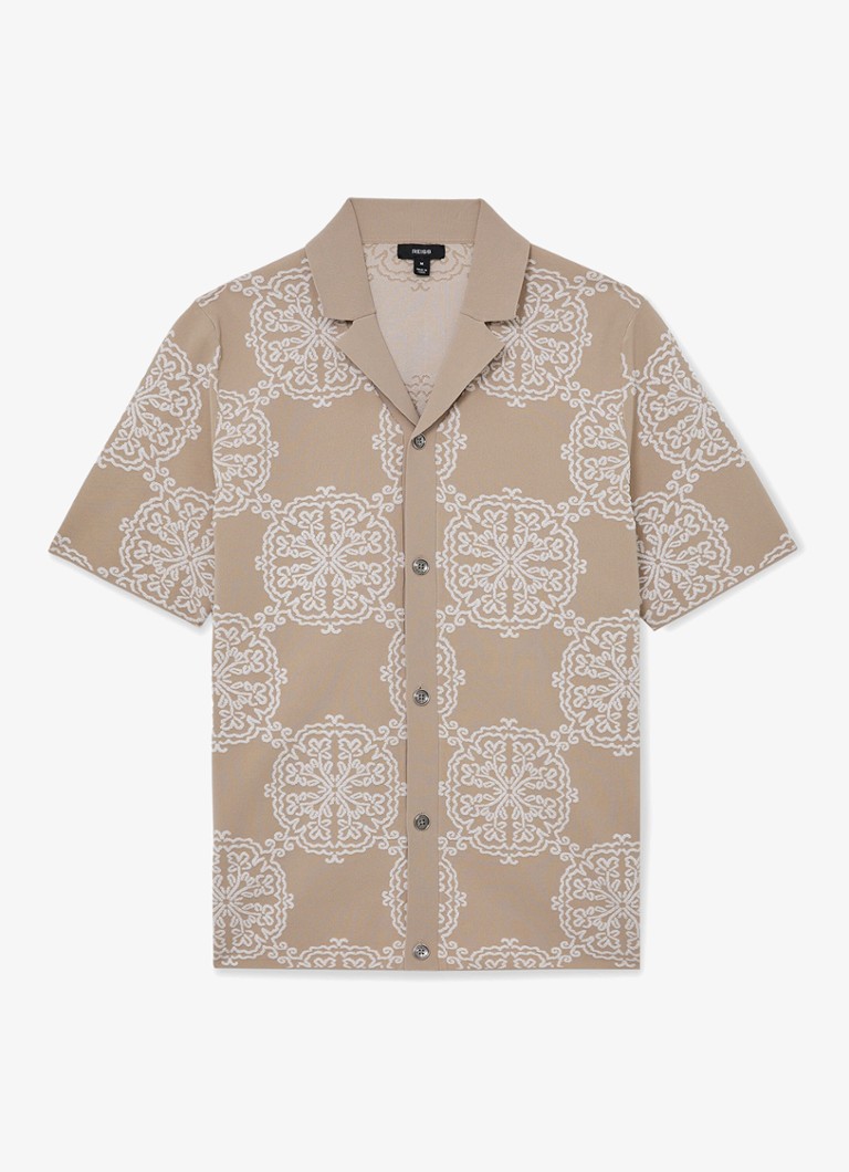Reiss Heren Gabriel regular fit overhemd met borduring in de kleur Beige