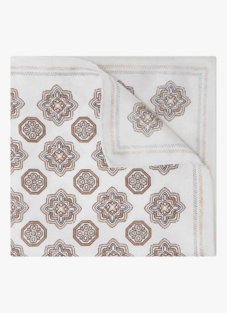 Reiss Heren Gian pochet van zijde met grafische print in de kleur Ivoor
