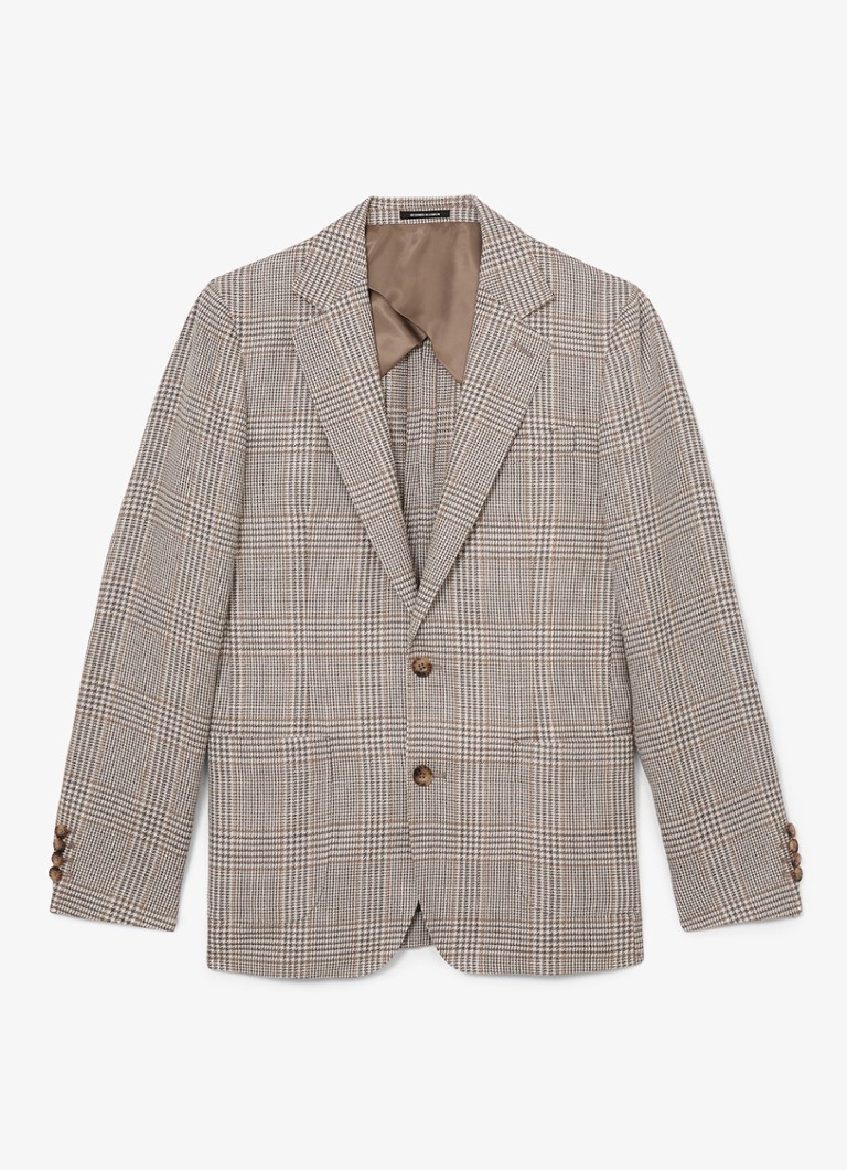 Reiss Heren Epsom regular fit colbert in linnenblend met ruitdessin in de kleur Bruin
