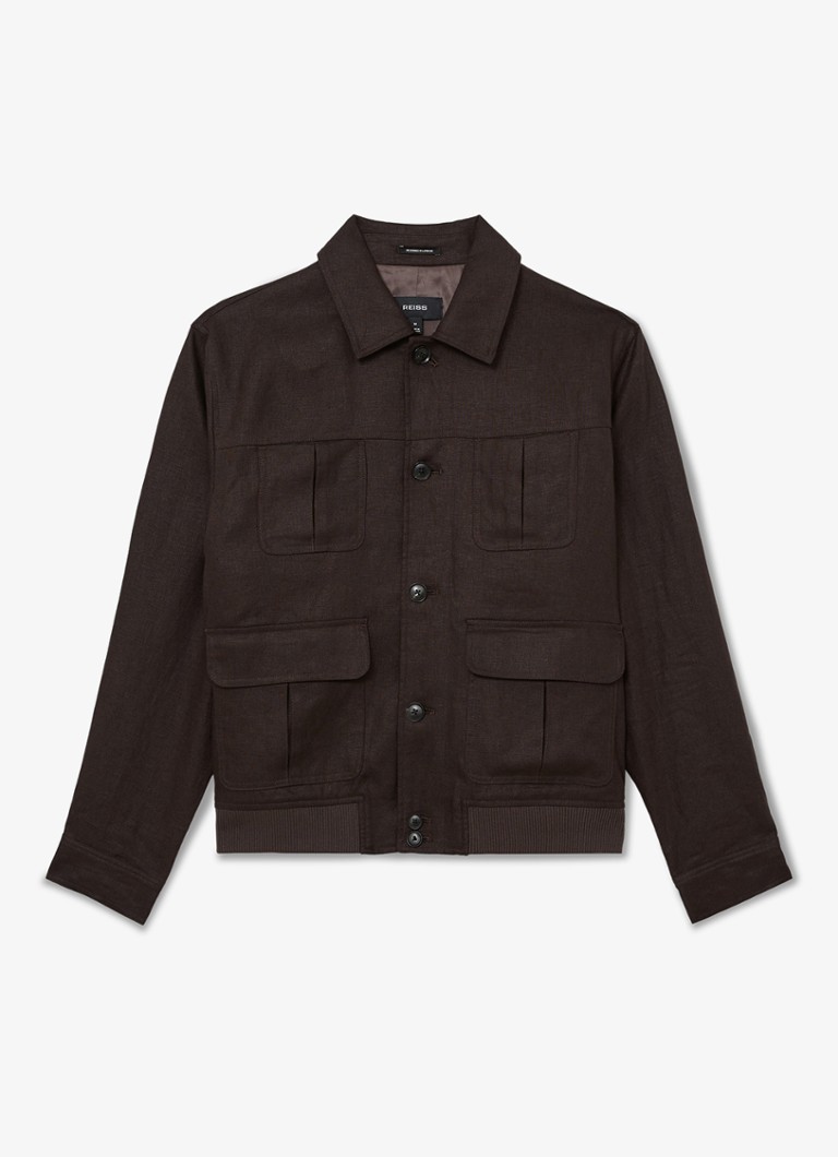 Reiss Heren Adam jack in linnenblend in de kleur Chocoladebruin
