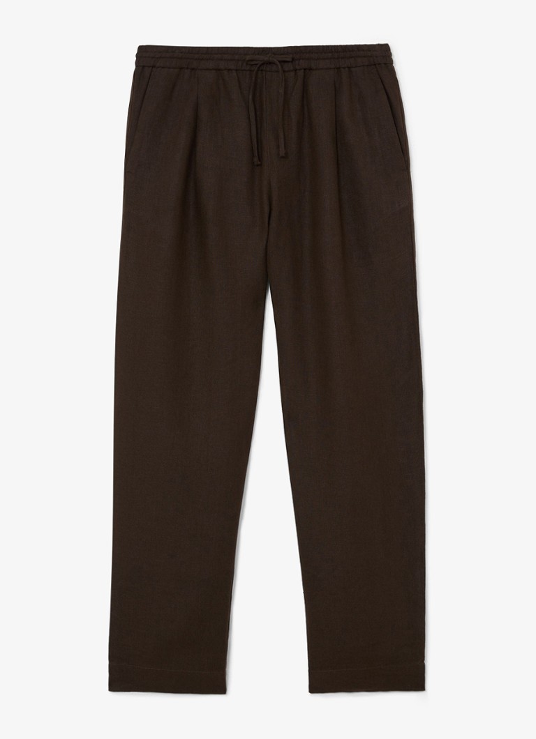 Reiss Heren Barges straight fit pantalon van linnen in de kleur Chocoladebruin