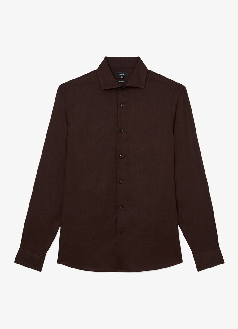 Reiss Heren Ruban regular fit overhemd van linnen in de kleur Chocoladebruin