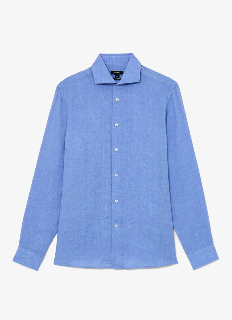 Reiss Heren Ruban regular fit overhemd van linnen in de kleur Blauw