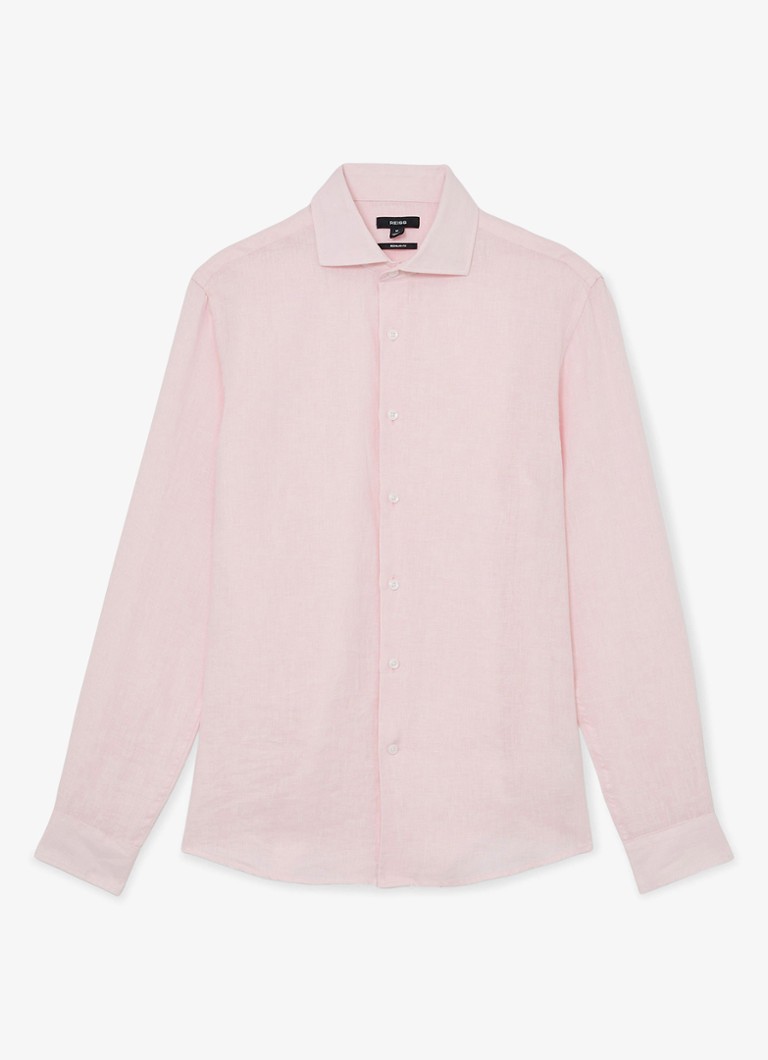 Reiss Heren Ruban regular fit overhemd van linnen in de kleur Lichtroze