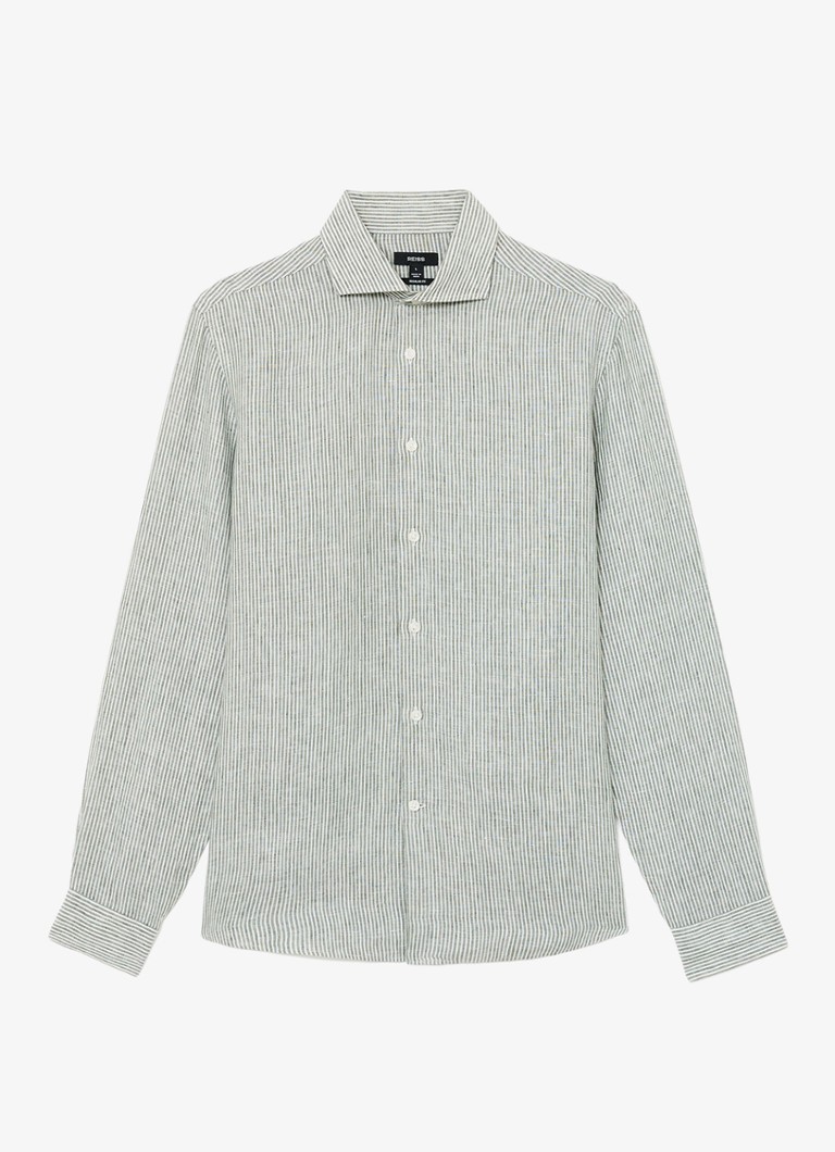 Reiss Heren Ruban regular fit overhemd van linnen met streepprint in de kleur Donkerkhaki