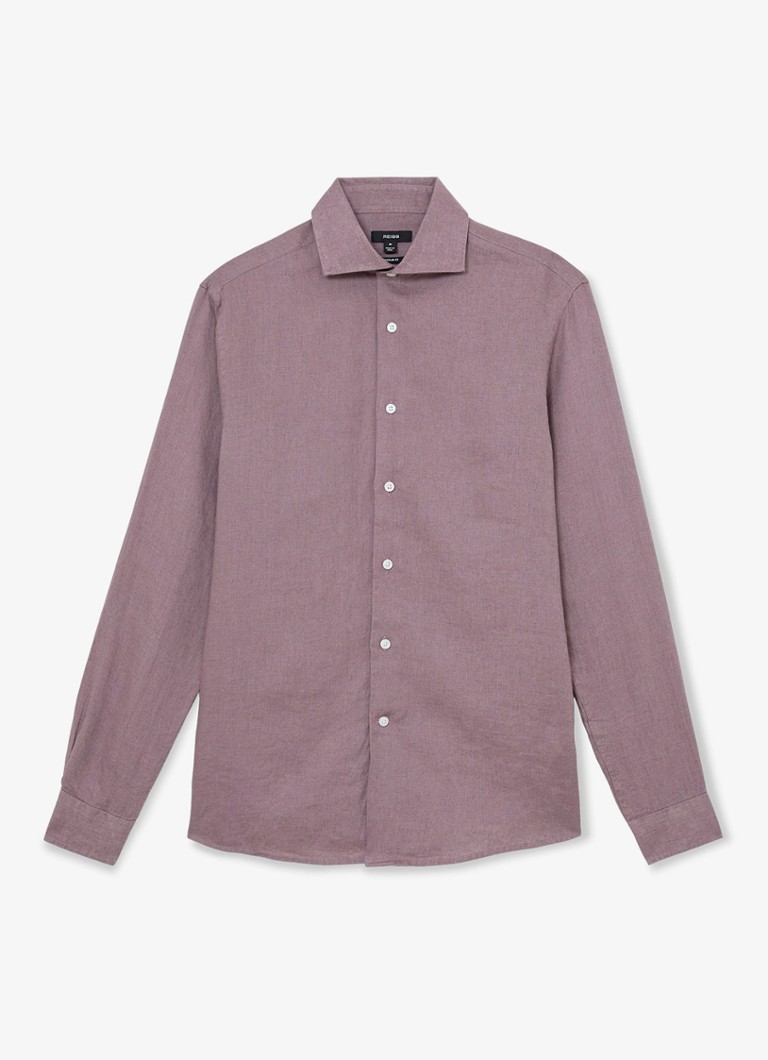 Reiss Heren Ruban regular fit overhemd van linnen in de kleur Paars