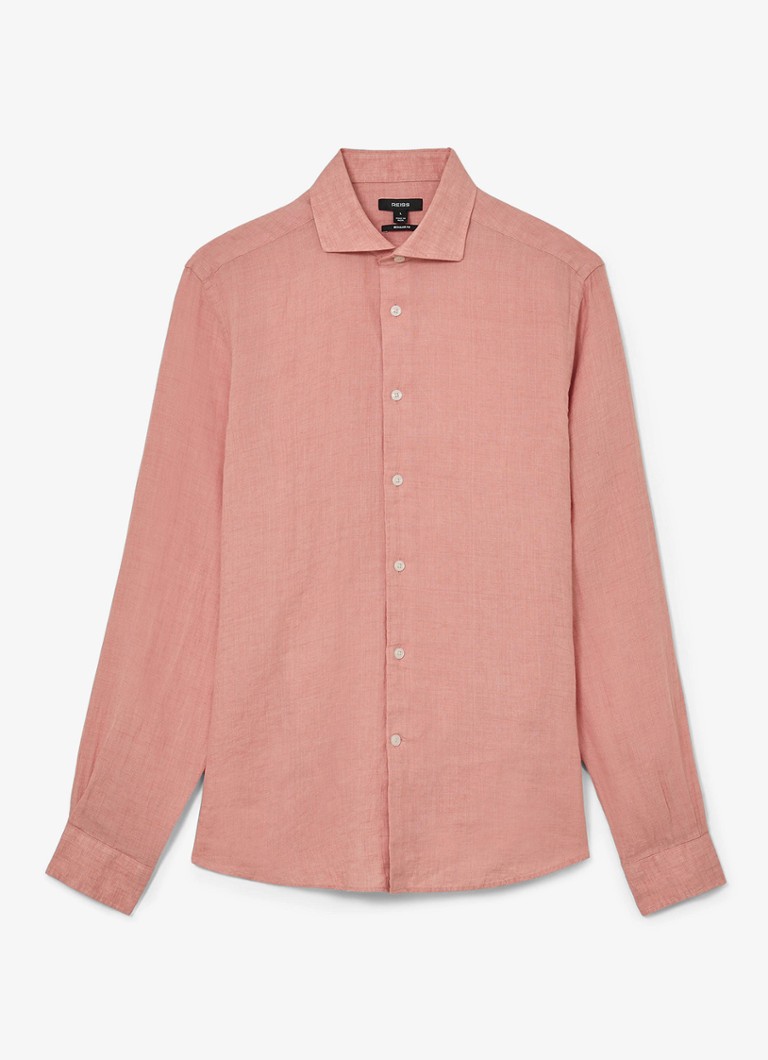 Reiss Heren Ruban regular fit overhemd van linnen in de kleur Oudroze