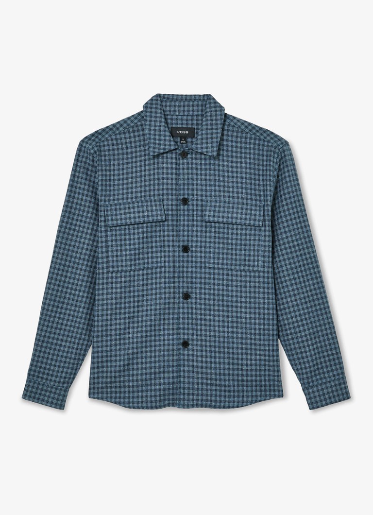 Reiss Heren Sever overshirt in linnenblend met ruitdessin in de kleur Indigo / Blauw