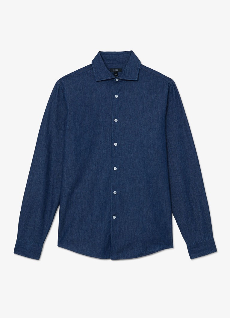 Reiss Heren Don slim fit overhemd van chambray in de kleur Dark Blue Wash / Blauw