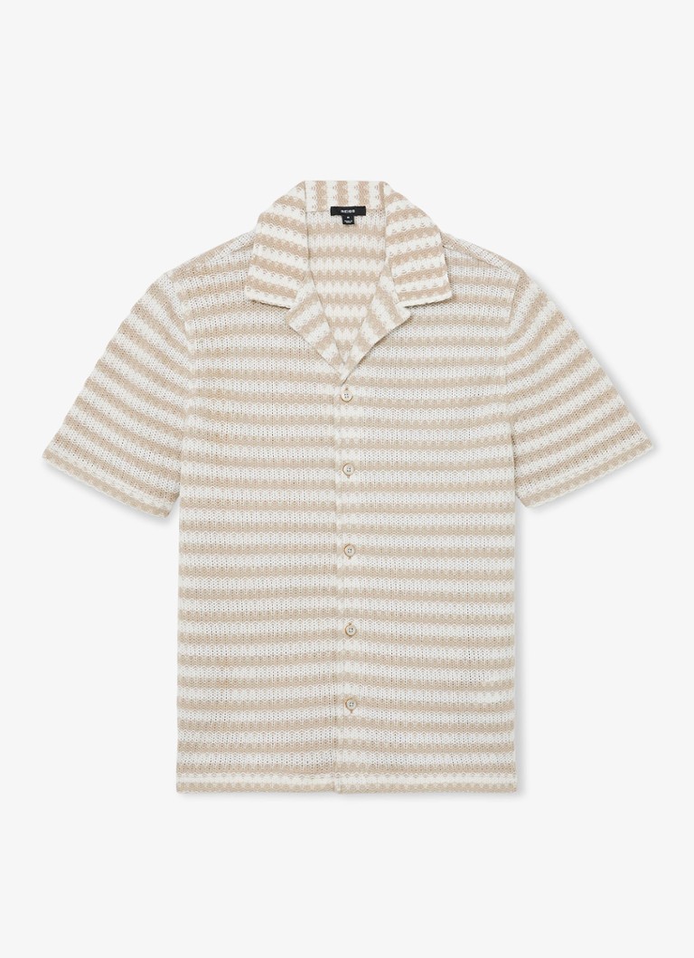 Reiss Heren Island grofgebreid regular fit overhemd met streepprint in de kleur Wit / Oatmeal