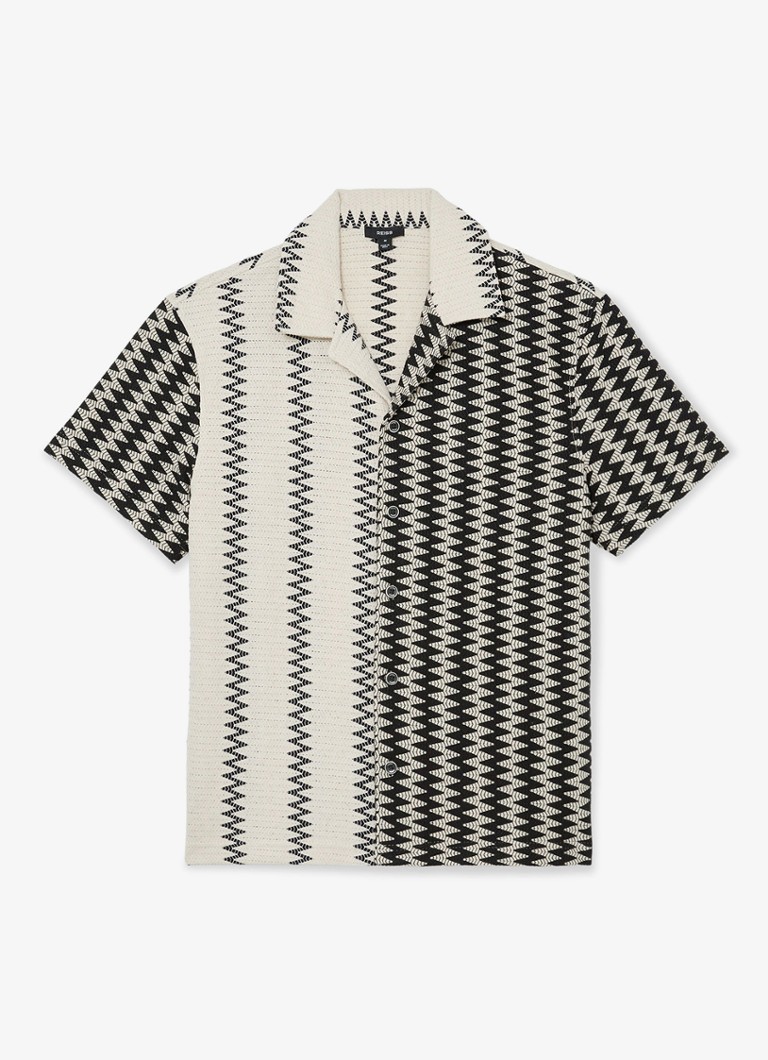 Reiss Heren Dain fijngebreid regular fit overhemd met zigzag dessin in de kleur Wit / Zwart