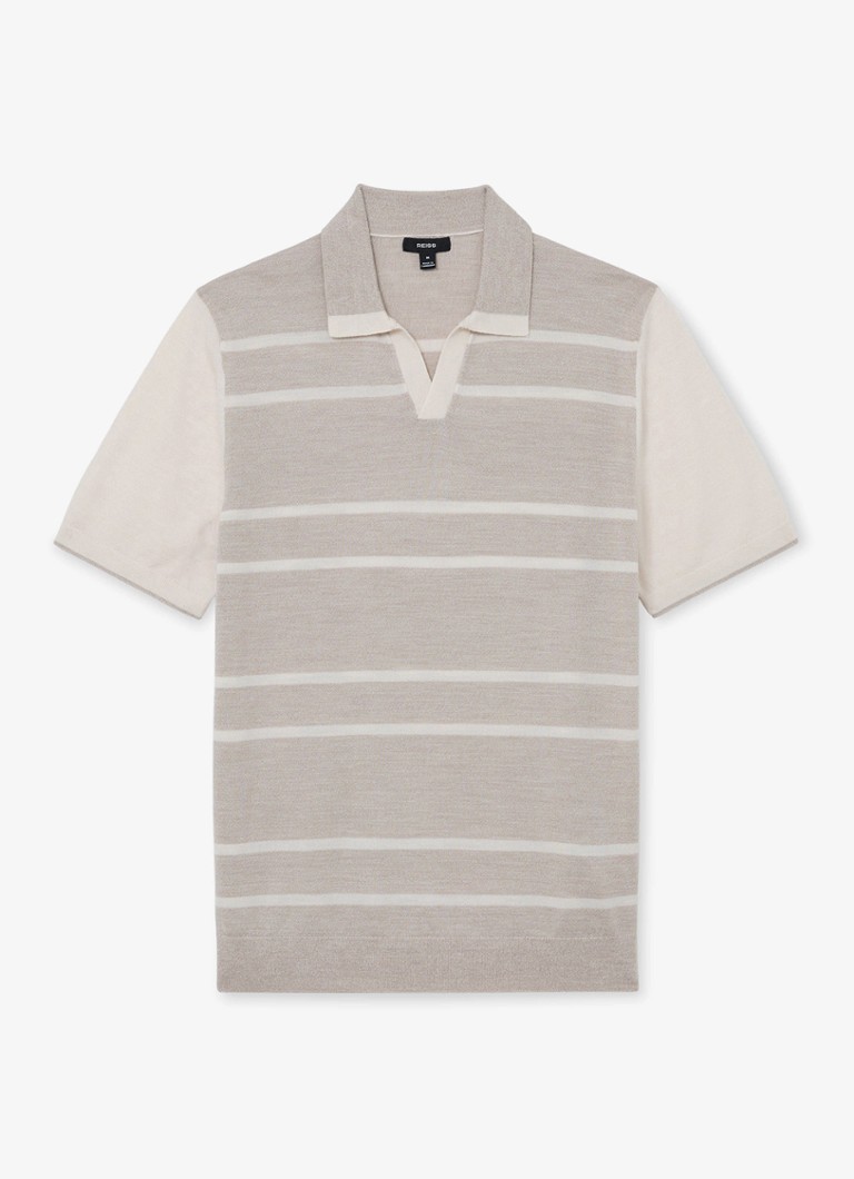 Reiss Heren Miles slim fit polo van merinowol met streepprint in de kleur Oatmeal / Wit