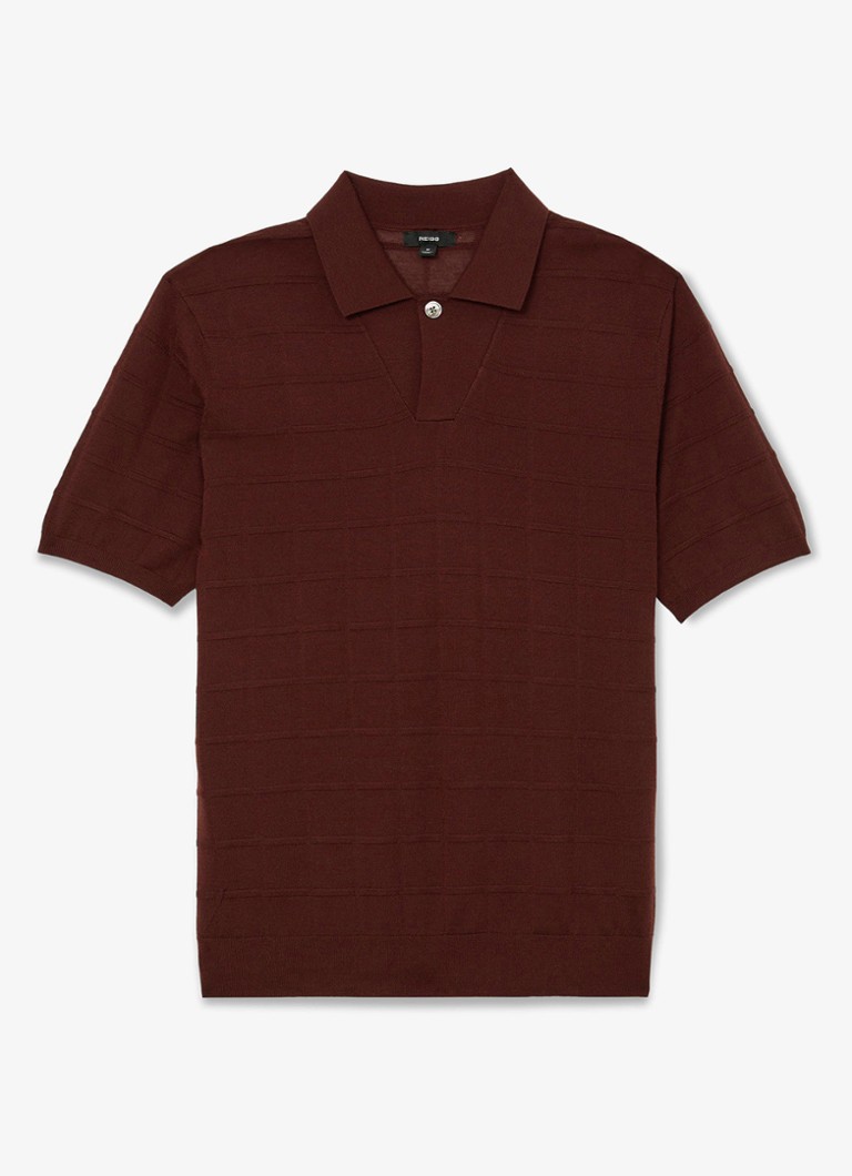 Reiss Heren Serval regular fit polo in wolblend met ruitdessin in de kleur Bordeaux / Rood