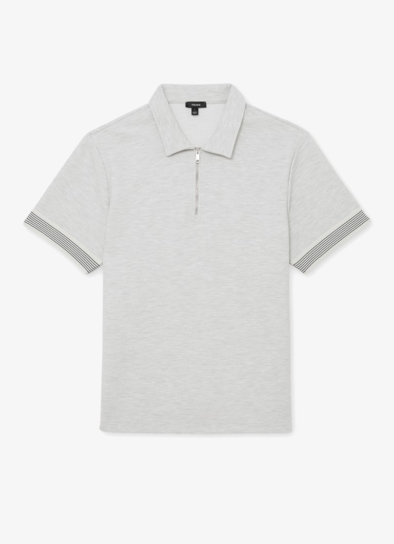 Reiss Heren Bruno regular fit polo met halve rits in de kleur Lichtgrijs