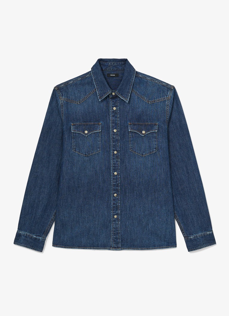 Reiss Heren Mountain denim regular-fit overhemd in de kleur Denim