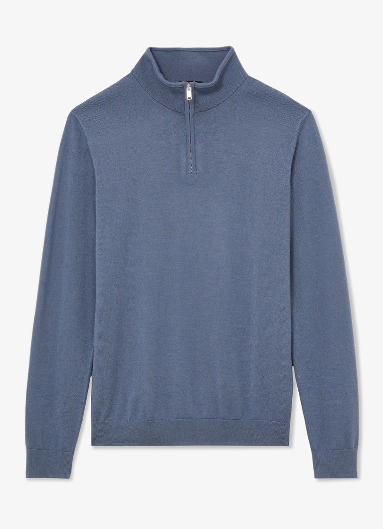 Reiss Heren Blackhall pullover in merino wolblend met halve rits in de kleur Staalblauw