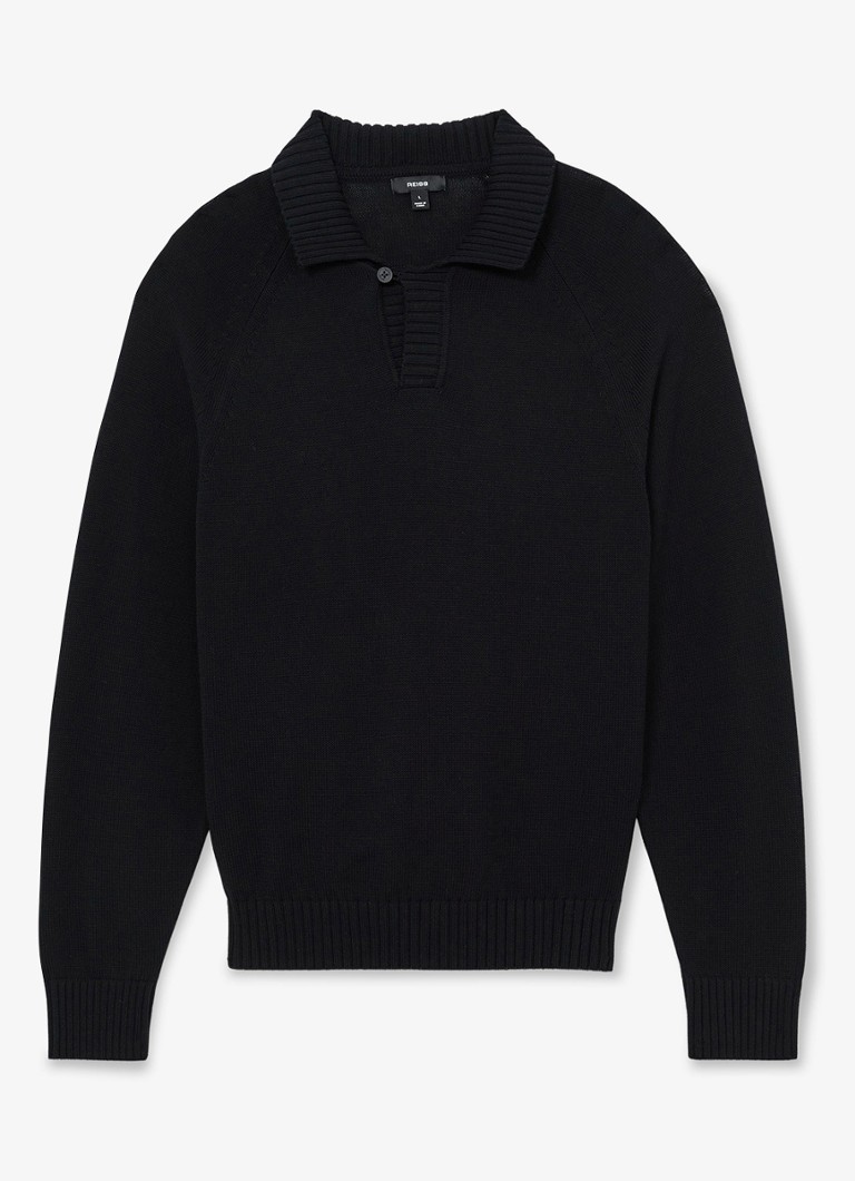 Reiss Heren Ashdown Cotton Open-Collar Polo Jumper in de kleur Zwart