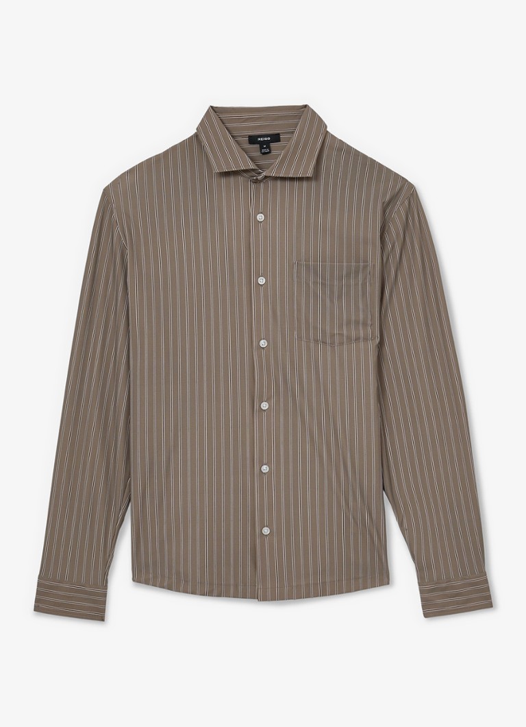 Reiss Heren Peake regular fit overhemd met streepprint in de kleur Taupe