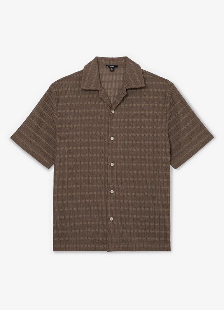 Reiss Heren SID Chevron-Crochet Cuban-Collar Shirt in de kleur Taupe Brown / Bruin