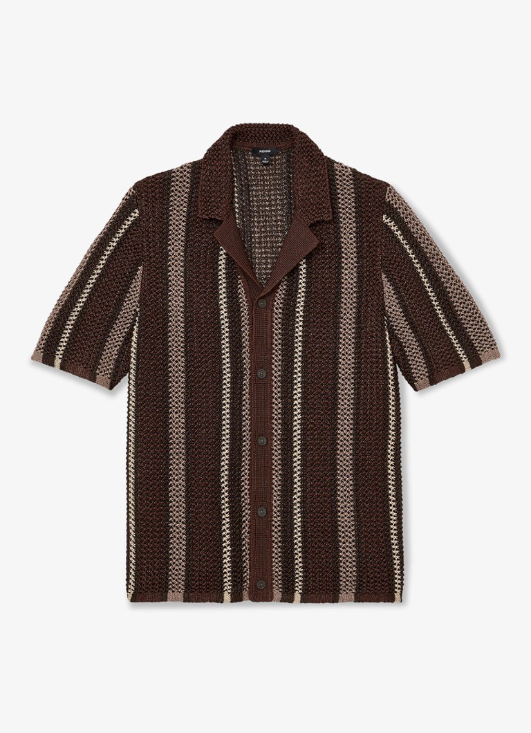 Reiss Heren Farin regular fit overhemd met streepprint in de kleur Chocoladebruin