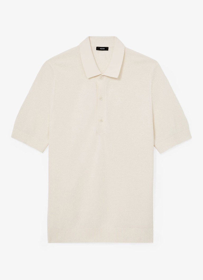 Reiss Heren Warren grofgebreide regular fit polo in de kleur Gebroken wit