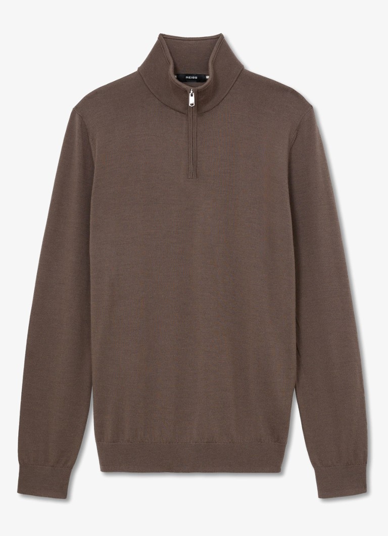 Reiss Heren Blackhall fijngebreide trui van merino wol in de kleur Bruin