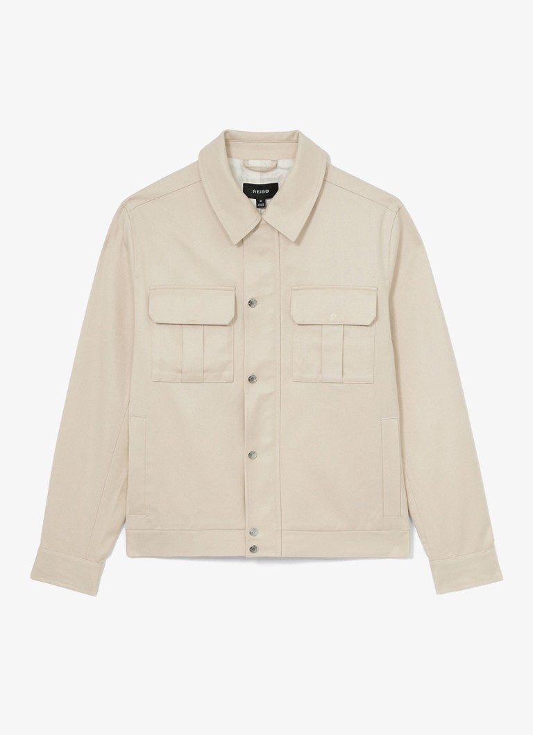 Reiss Heren Americas bomberjack met klepzakken in de kleur Stone / Beige