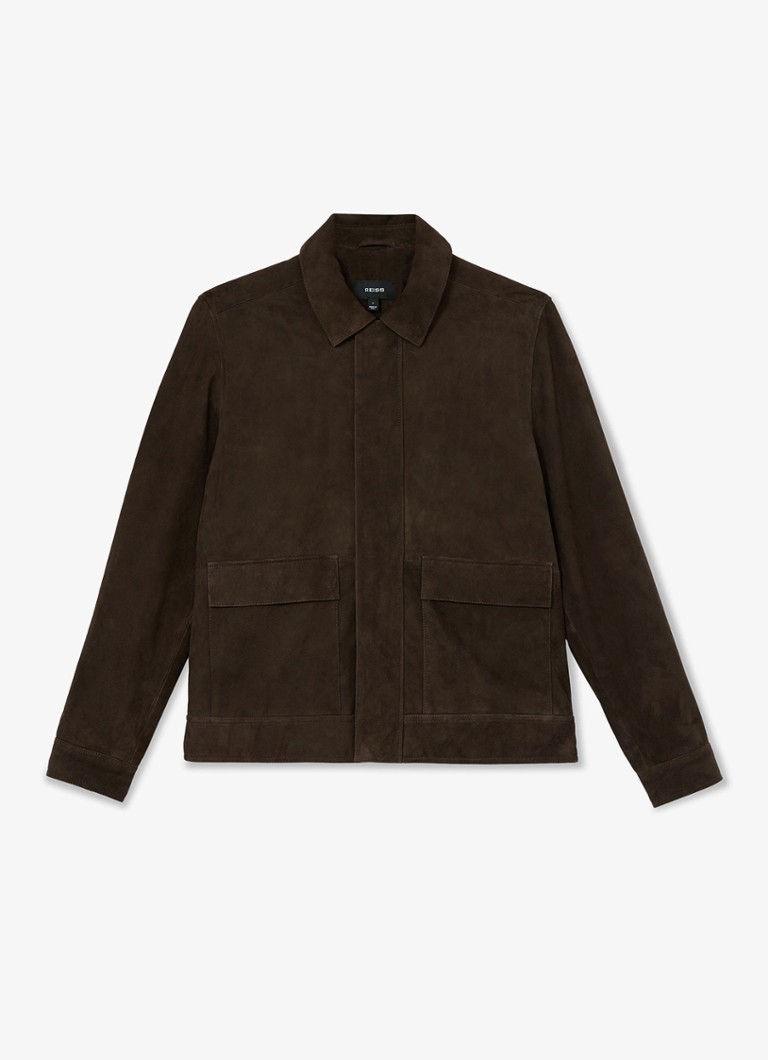 Reiss Heren Granual jack van suède in de kleur Donkerbruin