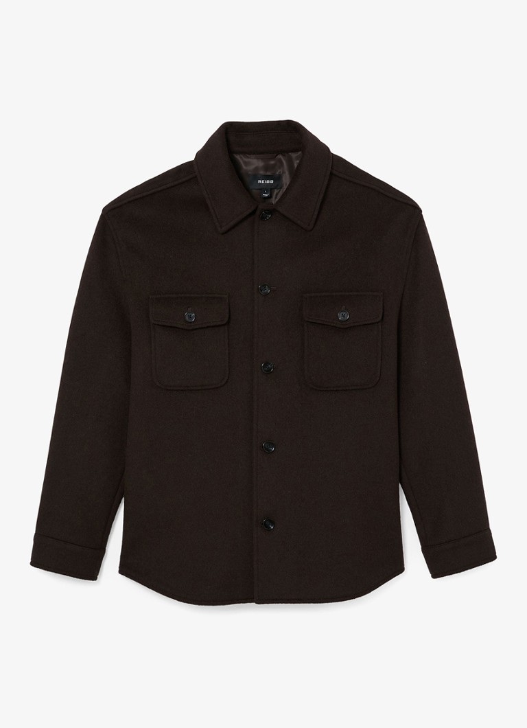 Reiss Heren Liam overshirt in wolblend met borstzakken in de kleur Donkerbruin