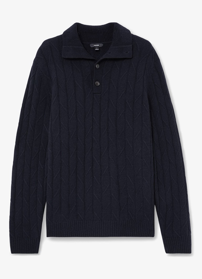 Reiss Heren Littleton ribgebreide trui van wol in de kleur Navy / Blauw