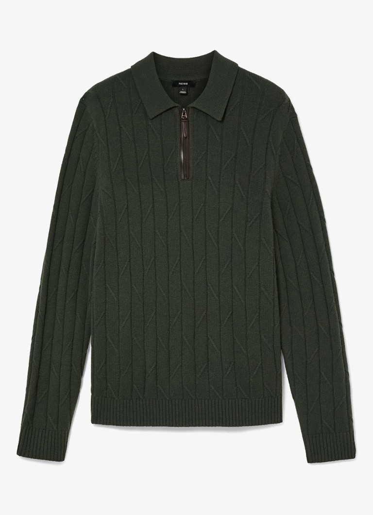 Reiss Dames Barstow ribgebreide trui van wol met polokraag in de kleur Donkergroen