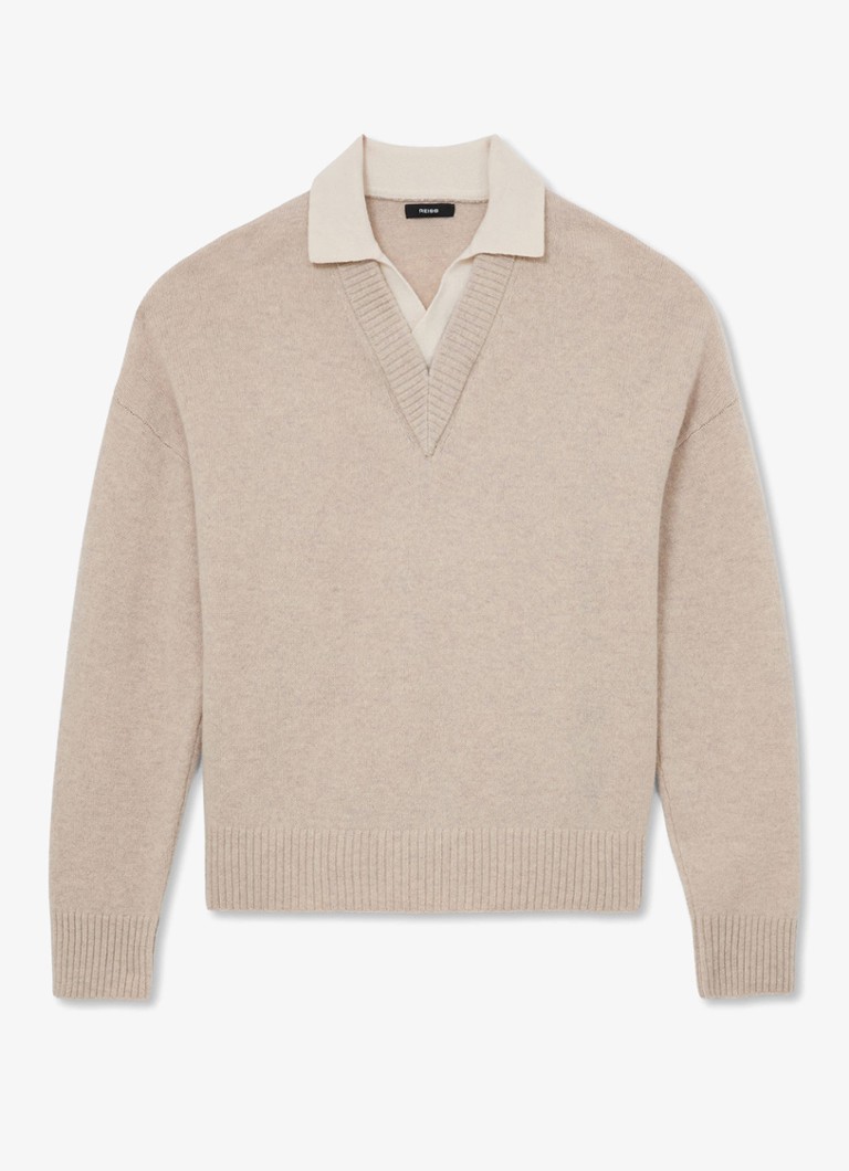 Reiss Heren Corey fijngebreide trui van wol in de kleur Oatmeal / Beige